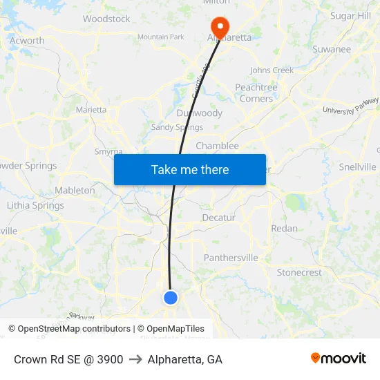 Crown Rd SE @ 3900 to Alpharetta, GA map
