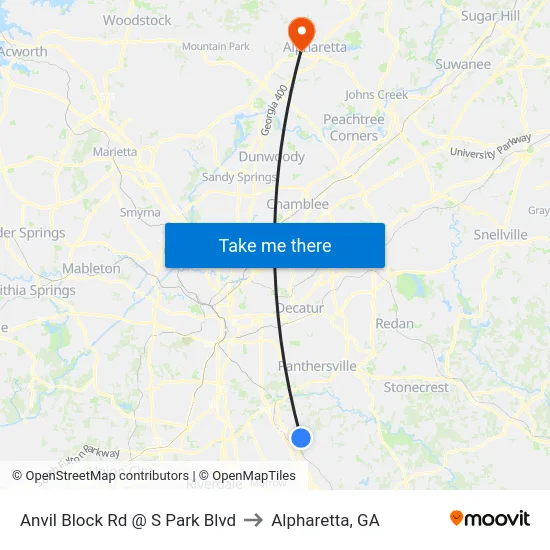 Anvil Block Rd @ S Park Blvd to Alpharetta, GA map