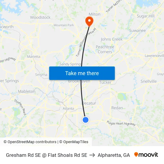 Gresham Rd SE @ Flat Shoals Rd SE to Alpharetta, GA map