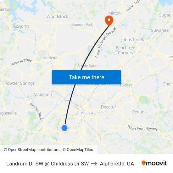 Landrum Dr SW @ Childress Dr SW to Alpharetta, GA map