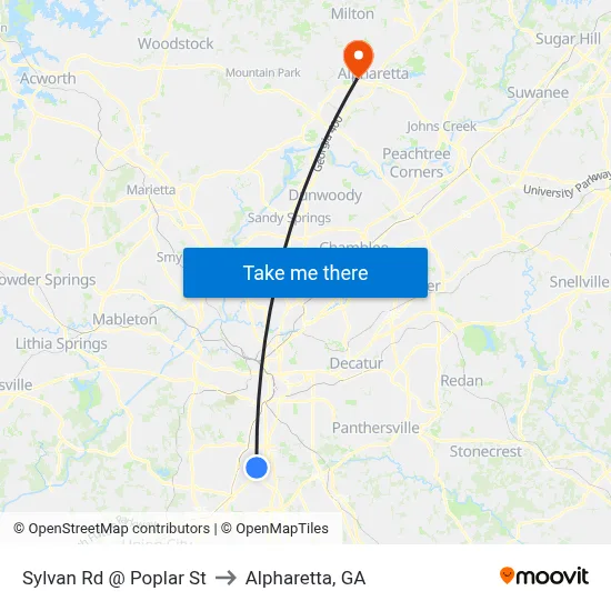 Sylvan Rd @ Poplar St to Alpharetta, GA map