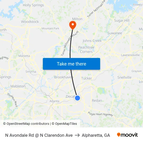 N Avondale Rd @ N Clarendon Ave to Alpharetta, GA map