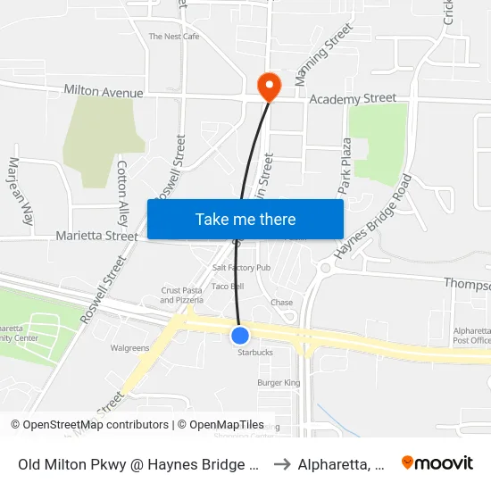 Old Milton Pkwy @ Haynes Bridge Rd to Alpharetta, GA map
