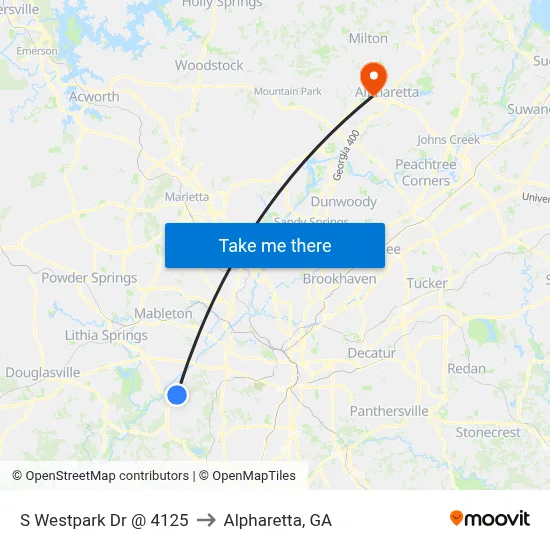 S Westpark Dr @ 4125 to Alpharetta, GA map