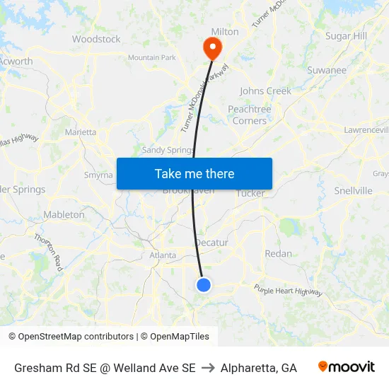 Gresham Rd SE @ Welland Ave SE to Alpharetta, GA map