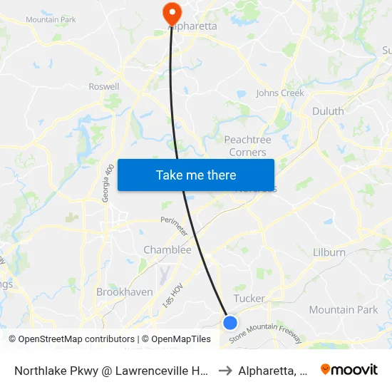 Northlake Pkwy @ Lawrenceville Hwy to Alpharetta, GA map