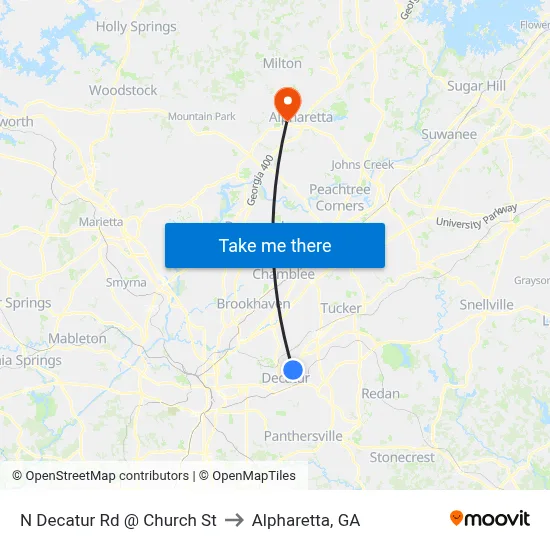 N Decatur Rd @ Church St to Alpharetta, GA map