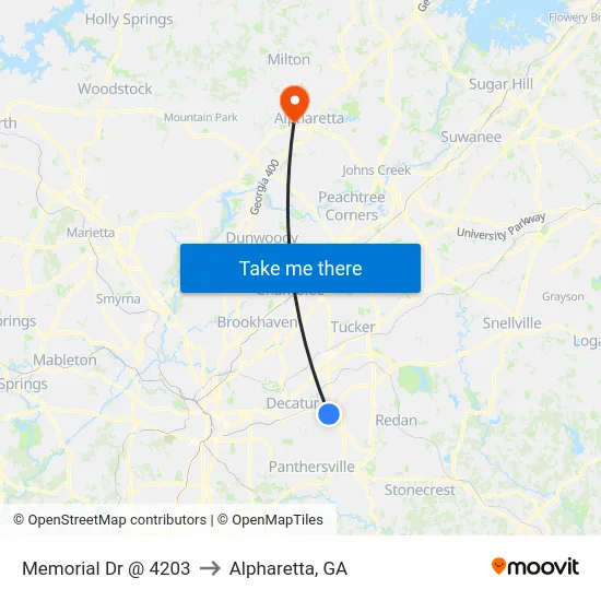 Memorial Dr @ 4203 to Alpharetta, GA map
