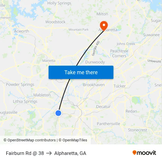 Fairburn Rd @ 38 to Alpharetta, GA map