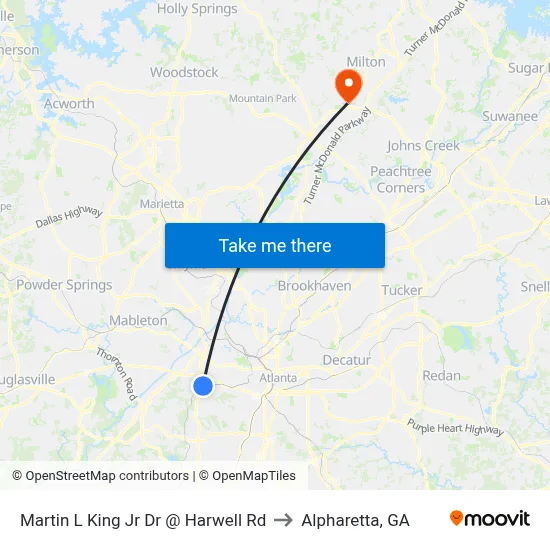 Martin L King Jr Dr @ Harwell Rd to Alpharetta, GA map
