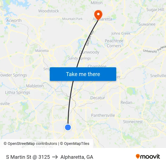 S Martin St @ 3125 to Alpharetta, GA map