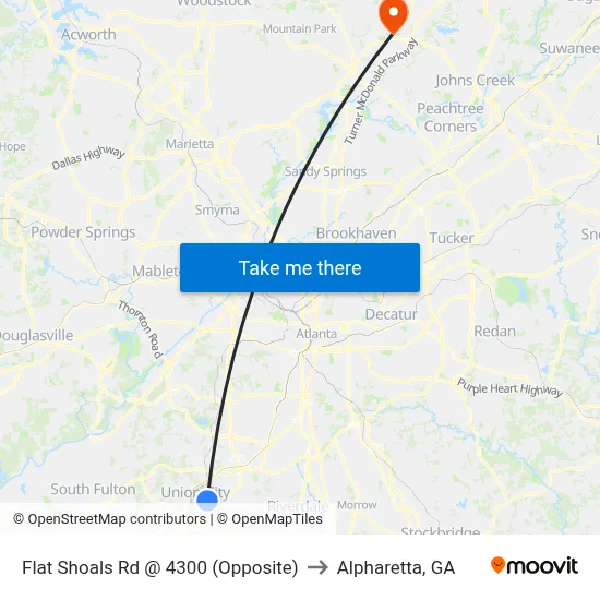 Flat Shoals Rd @ 4300 (Opposite) to Alpharetta, GA map