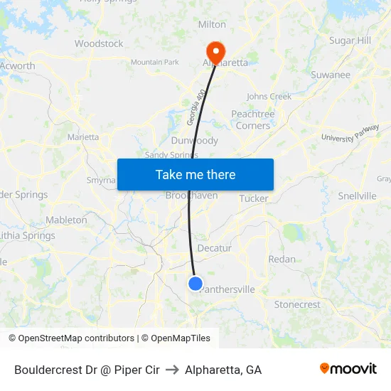 Bouldercrest Dr @ Piper Cir to Alpharetta, GA map