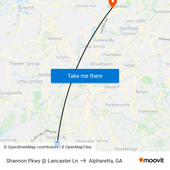 Shannon Pkwy @ Lancaster Ln to Alpharetta, GA map