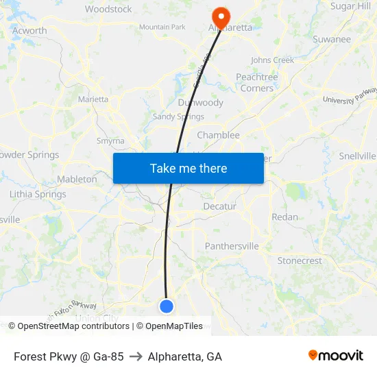Forest Pkwy @ Ga-85 to Alpharetta, GA map