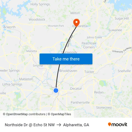 Northside Dr @ Echo St NW to Alpharetta, GA map