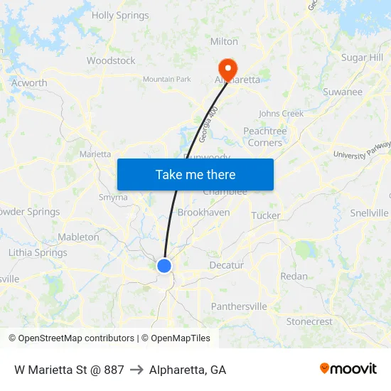 W Marietta St @ 887 to Alpharetta, GA map