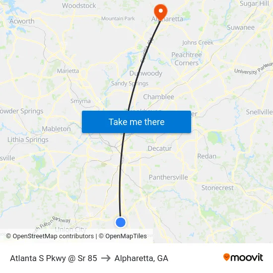 Atlanta S Pkwy @ Sr 85 to Alpharetta, GA map