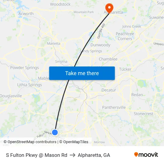 S Fulton Pkwy @ Mason Rd to Alpharetta, GA map