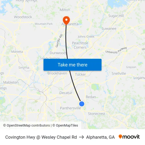 Covington Hwy @ Wesley Chapel Rd to Alpharetta, GA map