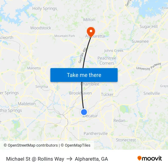 Michael St @ Rollins Way to Alpharetta, GA map