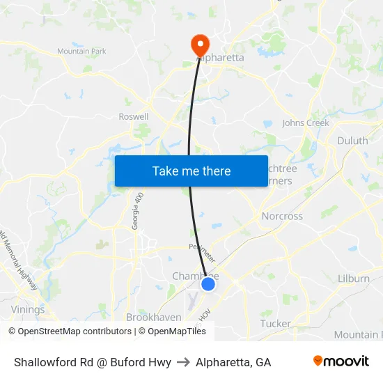 Shallowford Rd @ Buford Hwy to Alpharetta, GA map
