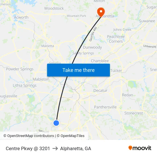 Centre Pkwy @ 3201 to Alpharetta, GA map