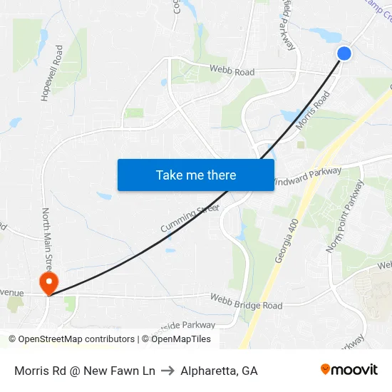 Morris Rd @ New Fawn Ln to Alpharetta, GA map