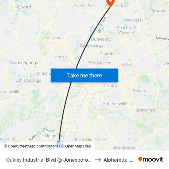 Oakley Industrial Blvd @ Jonesboro Rd to Alpharetta, GA map