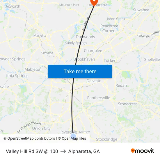 Valley Hill Rd SW @ 100 to Alpharetta, GA map