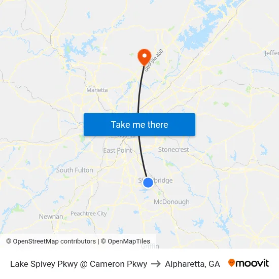 Lake Spivey Pkwy @ Cameron Pkwy to Alpharetta, GA map