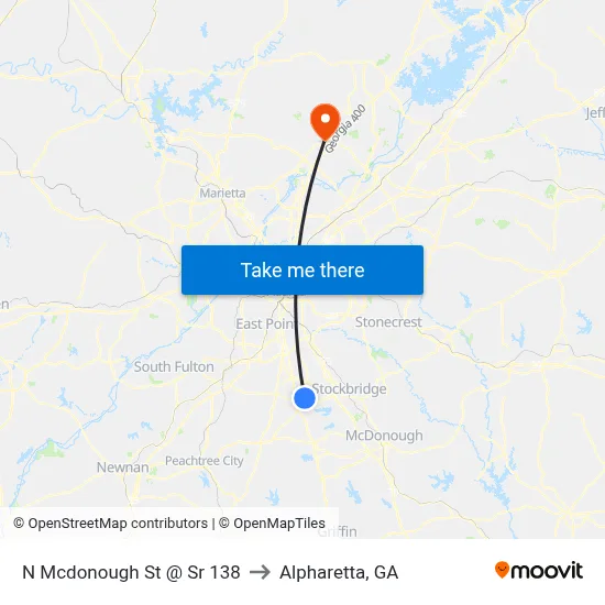 N Mcdonough St @ Sr 138 to Alpharetta, GA map