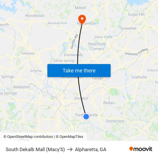 South Dekalb Mall (Macy'S) to Alpharetta, GA map