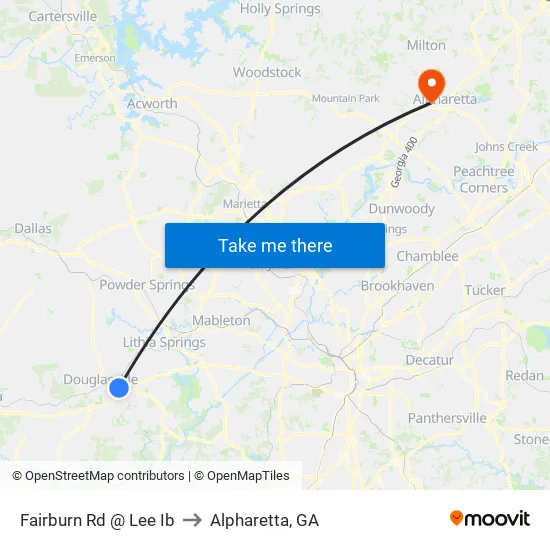 Fairburn Rd @ Lee Ib to Alpharetta, GA map