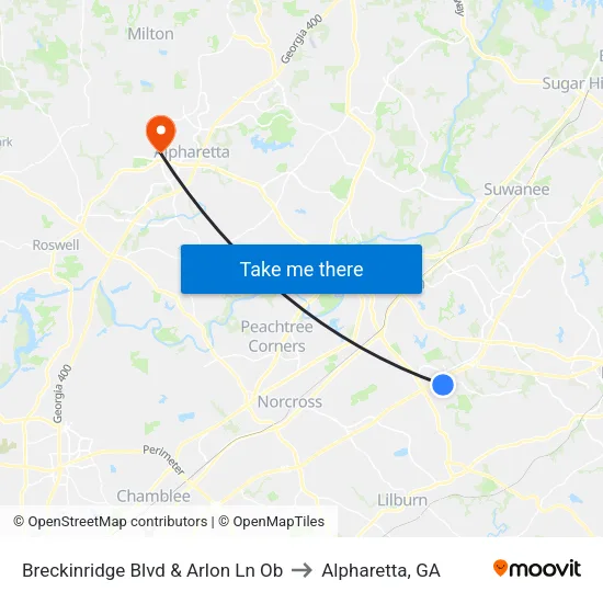 Breckinridge Blvd & Arlon Ln Ob to Alpharetta, GA map
