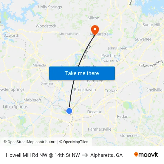 Howell Mill Rd NW @ 14th St NW to Alpharetta, GA map