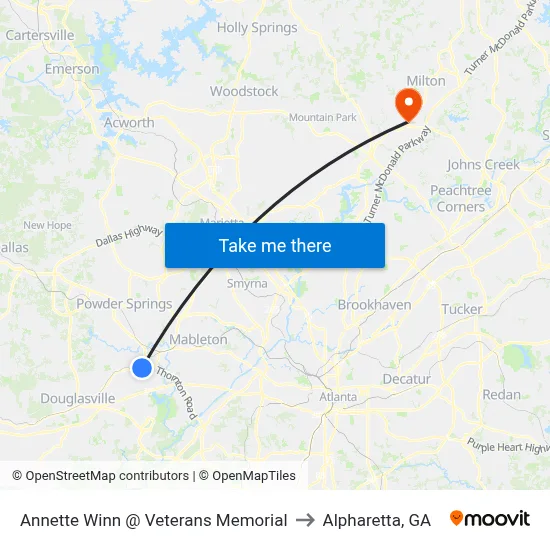 Annette Winn @ Veterans Memorial to Alpharetta, GA map