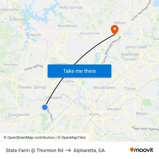 State Farm @ Thornton Rd to Alpharetta, GA map