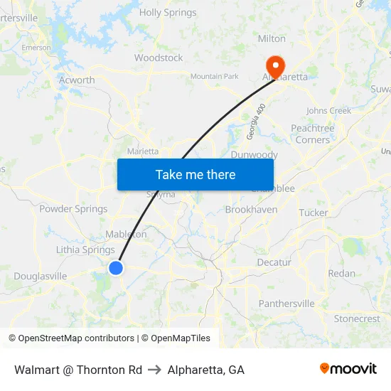 Walmart @ Thornton Rd to Alpharetta, GA map