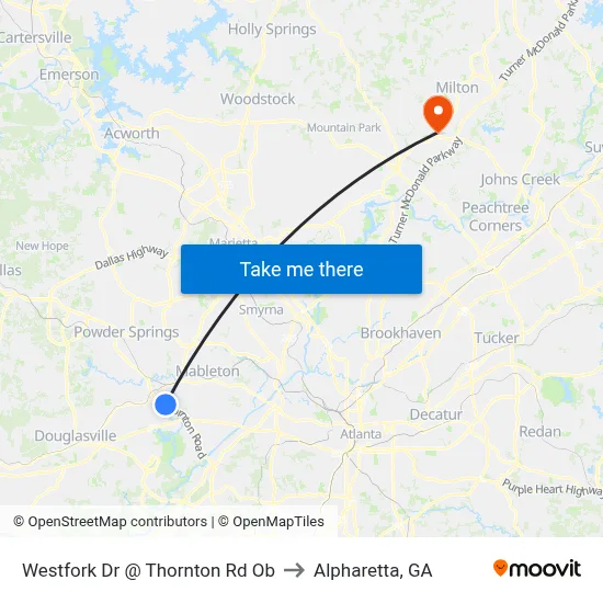 Westfork Dr @ Thornton Rd Ob to Alpharetta, GA map