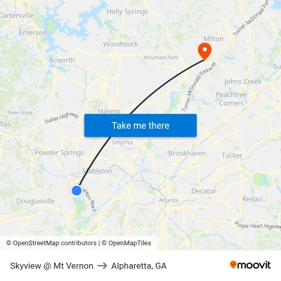 Skyview @ Mt Vernon to Alpharetta, GA map