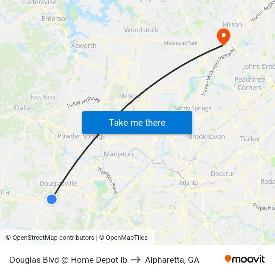 Douglas Blvd @ Home Depot Ib to Alpharetta, GA map