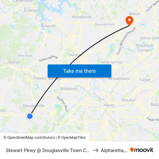 Stewart Pkwy @ Douglasville Town Center Ob to Alpharetta, GA map