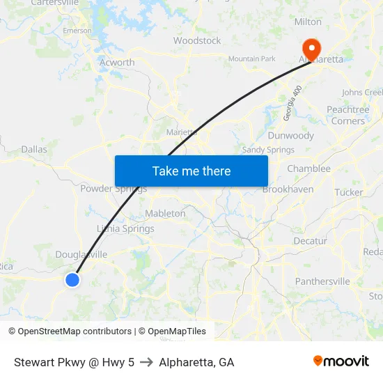 Stewart Pkwy @ Hwy 5 to Alpharetta, GA map