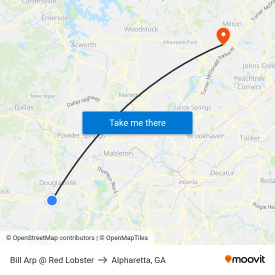 Bill Arp @ Red Lobster to Alpharetta, GA map