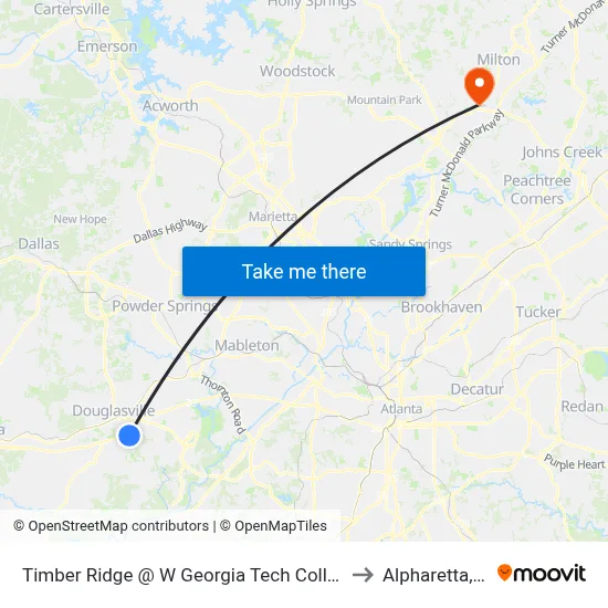 Timber Ridge @ W Georgia Tech College Ob to Alpharetta, GA map
