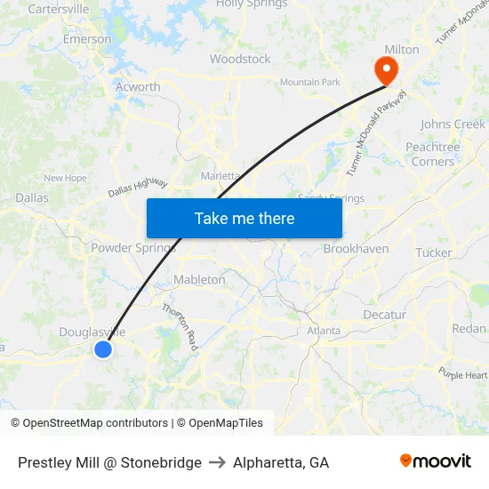 Prestley Mill @ Stonebridge Ib to Alpharetta, GA map