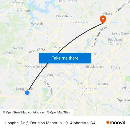 Hospital Dr @ Douglas Manor Ib to Alpharetta, GA map