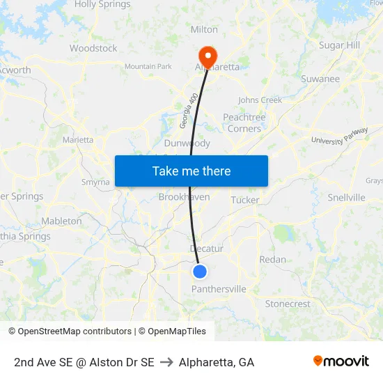 2nd Ave SE @ Alston Dr SE to Alpharetta, GA map