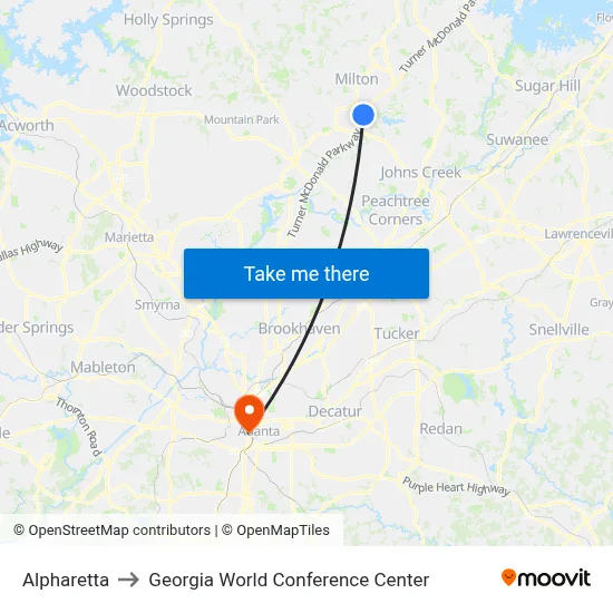 Alpharetta to Georgia World Conference Center map